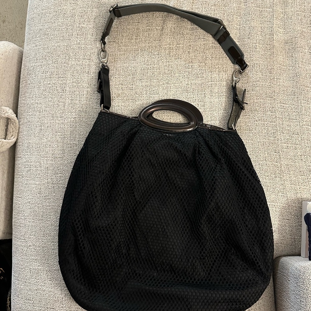 Marni Black Mesh & Leather Shoulder Bag | Vintage Designer Hobo | Rare